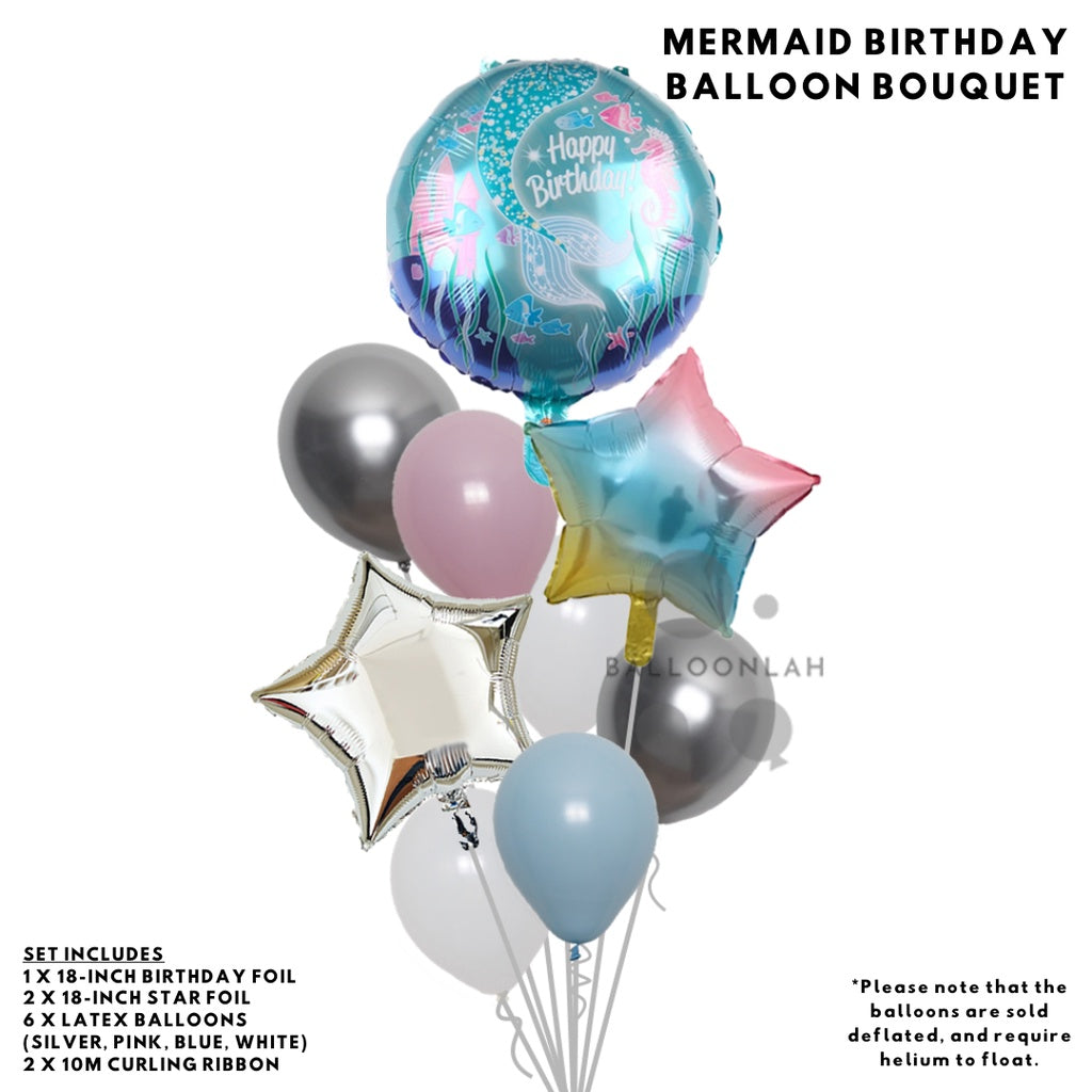 π§ββοΈ Mermaid Birthday Foil Balloon Bouquet Set