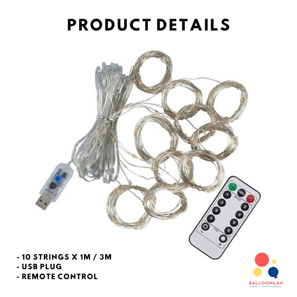 Curtain Lights Fairy Lights USB Powered Indoor Outdoor Wedding Proposal Birthday Party Lights [READY STOCK IN SG]