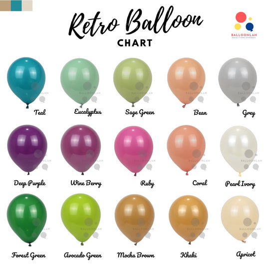 10" Retro Vintage Colour Helium Latex Balloon Matte [READY STOCK IN SG]