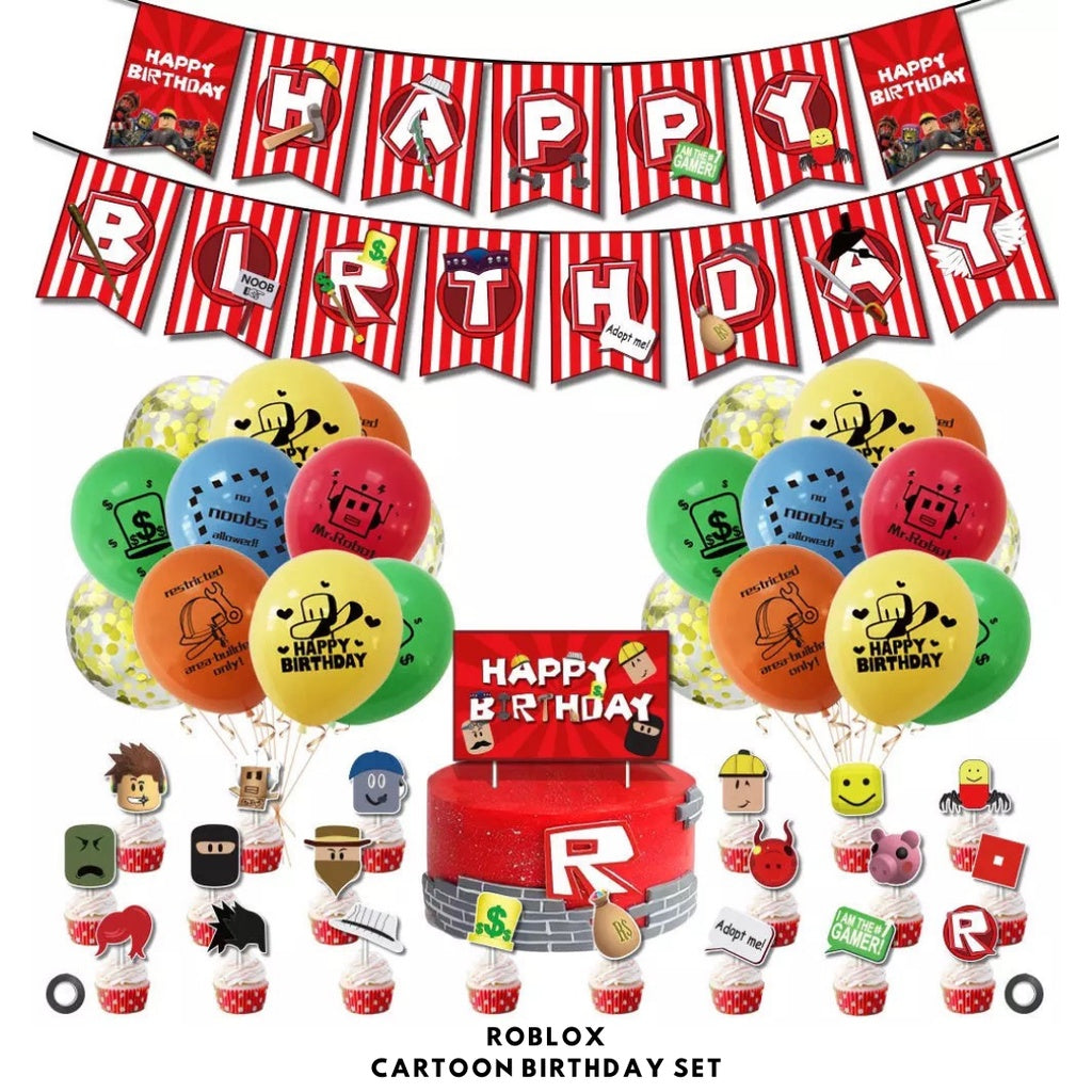 Cartoon Themed Birthday Party Set - Balloons | Banner | Cake Topper [READY STOCK IN SG] *FREE BALLOON PUMP & GLUE DOTS*