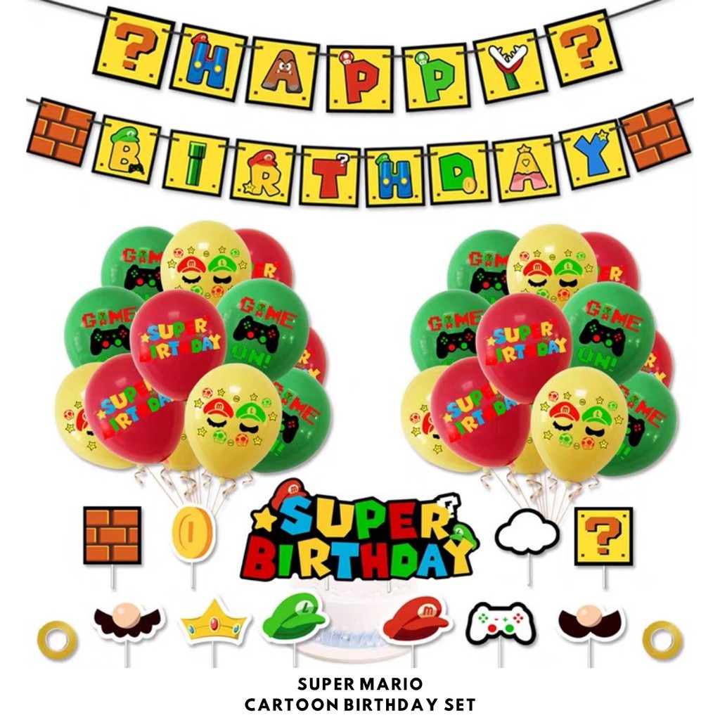 Cartoon Themed Birthday Party Set - Balloons | Banner | Cake Topper [READY STOCK IN SG] *FREE BALLOON PUMP & GLUE DOTS*