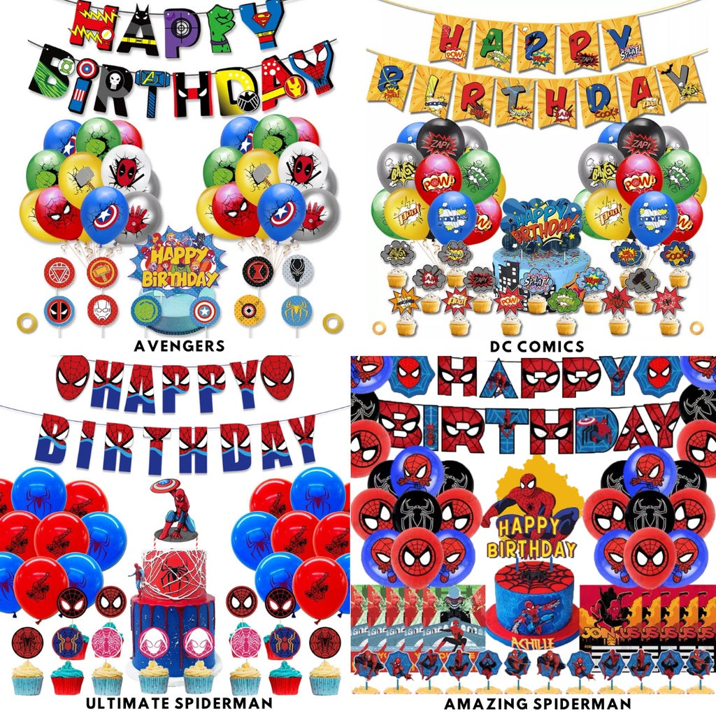 Cartoon Themed Birthday Party Set - Balloons | Banner | Cake Topper [READY STOCK IN SG] *FREE BALLOON PUMP & GLUE DOTS*