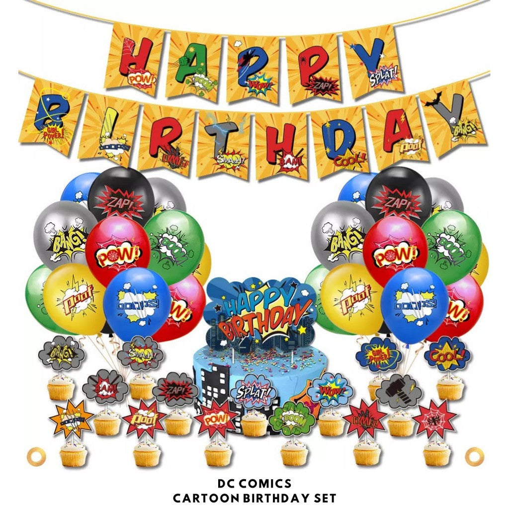 Cartoon Themed Birthday Party Set - Balloons | Banner | Cake Topper [READY STOCK IN SG] *FREE BALLOON PUMP & GLUE DOTS*