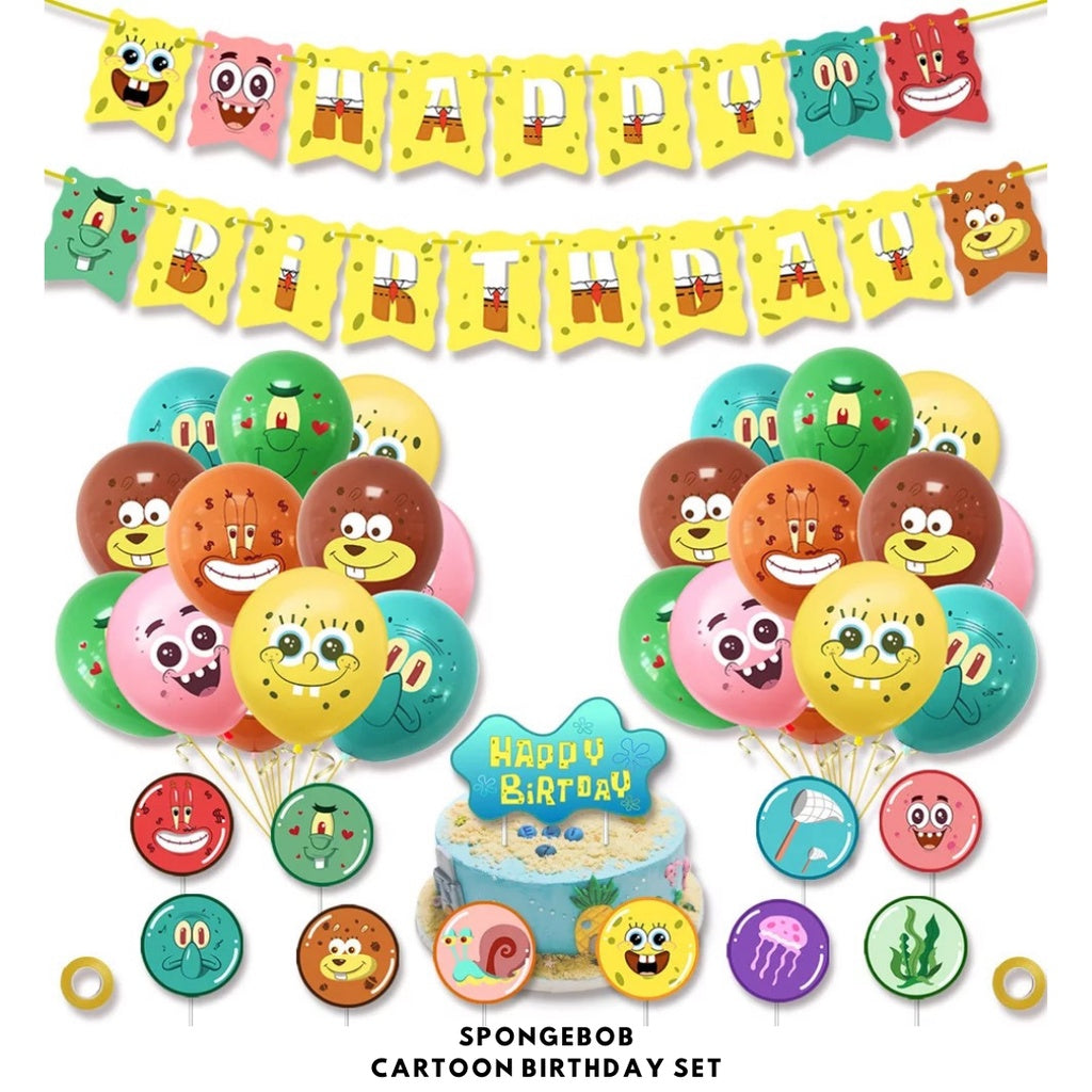 Cartoon Themed Birthday Party Set - Balloons | Banner | Cake Topper [READY STOCK IN SG] *FREE BALLOON PUMP & GLUE DOTS*