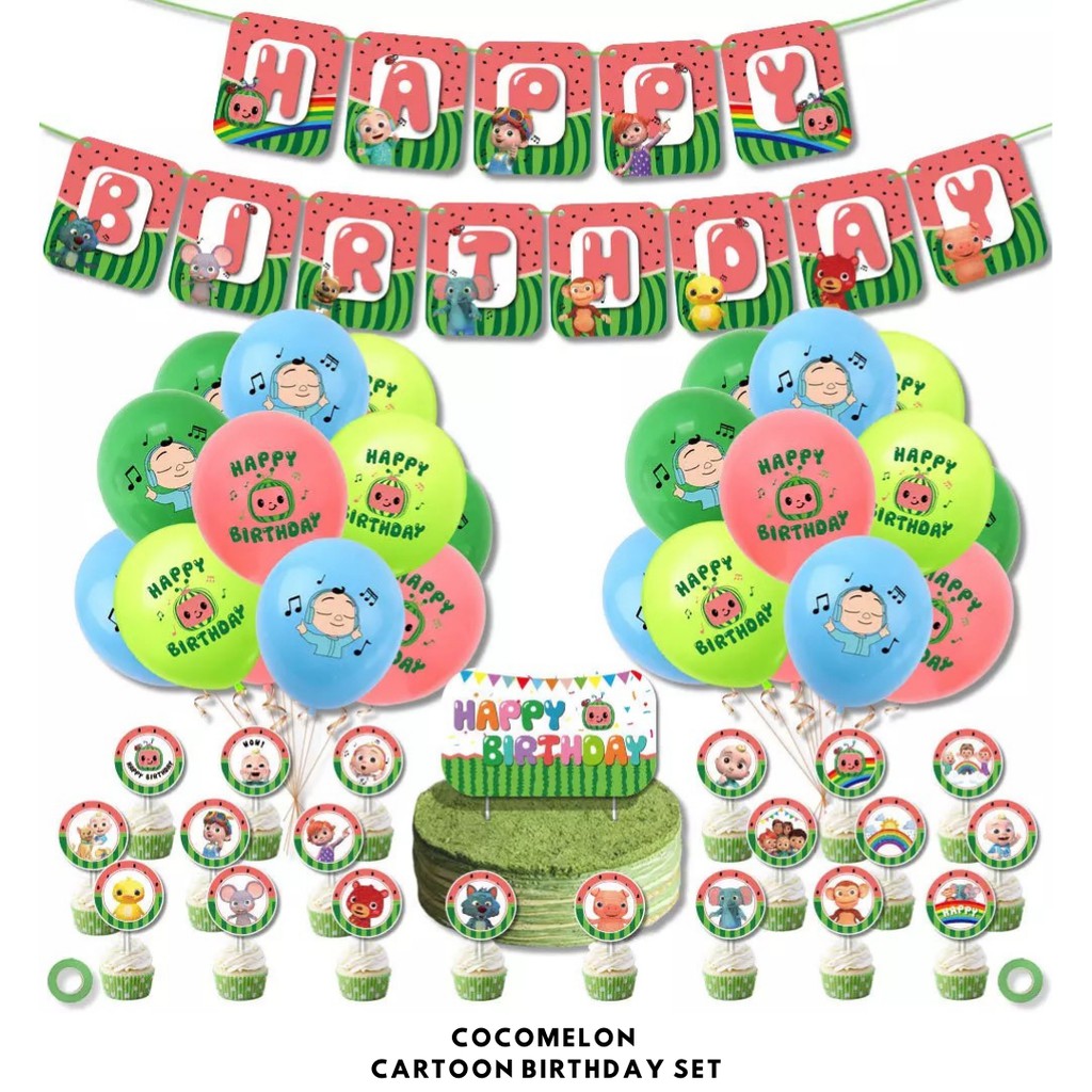 Cartoon Themed Birthday Party Set - Balloons | Banner | Cake Topper [READY STOCK IN SG] *FREE BALLOON PUMP & GLUE DOTS*