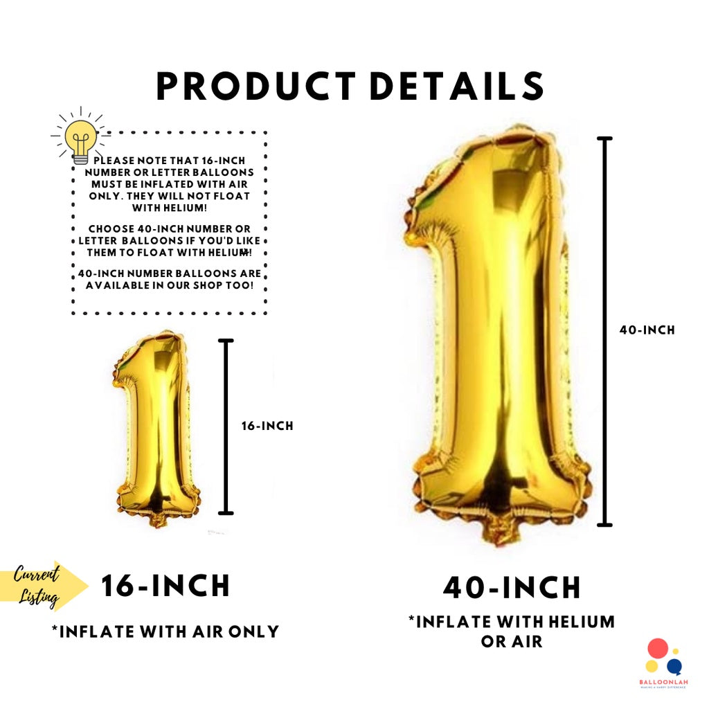 16-inch Gold Letter Foil Number Foil Balloons Air [READY STOCK IN SG]