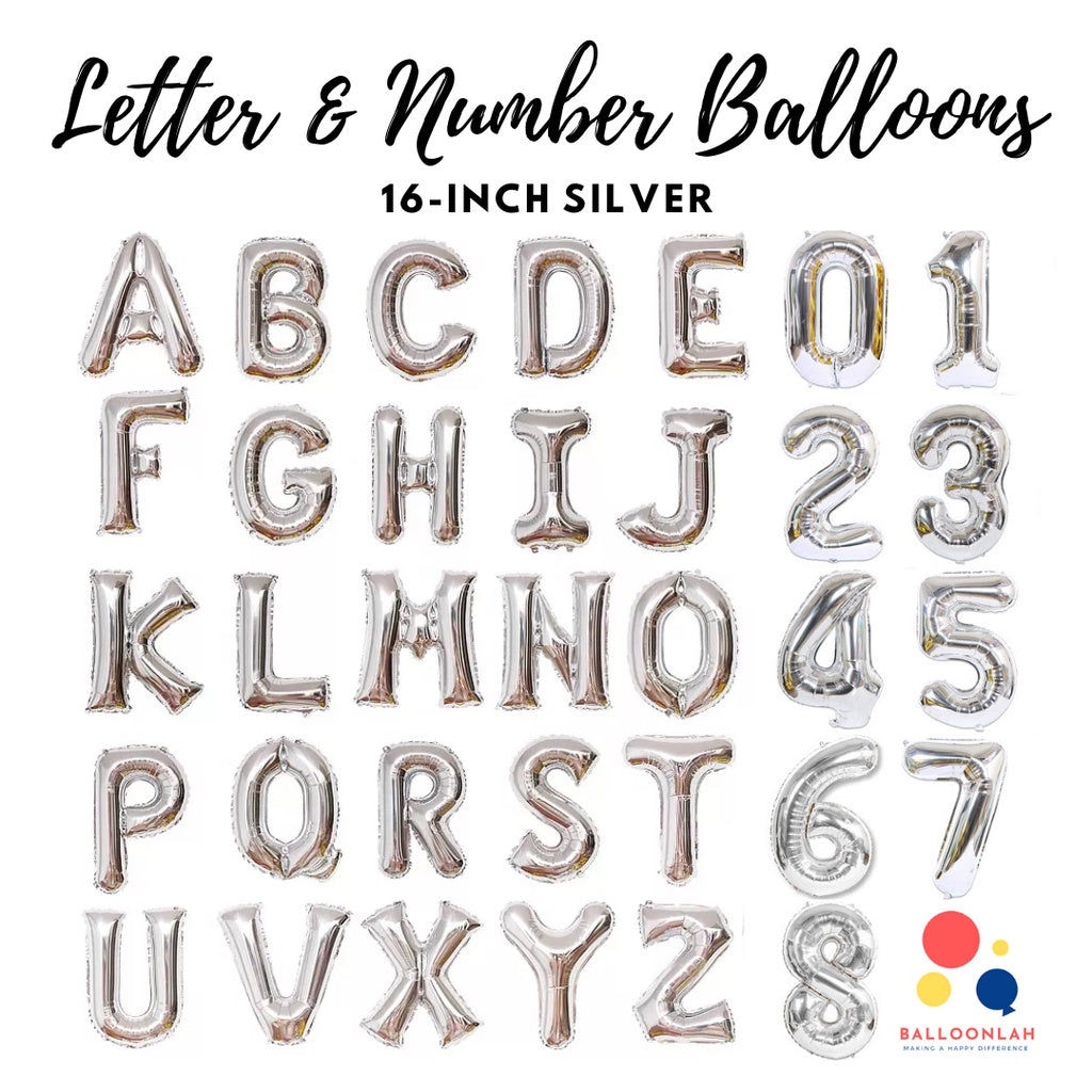16-inch Silver Letter Foil Number Foil Balloons Air [READY STOCK IN SG]