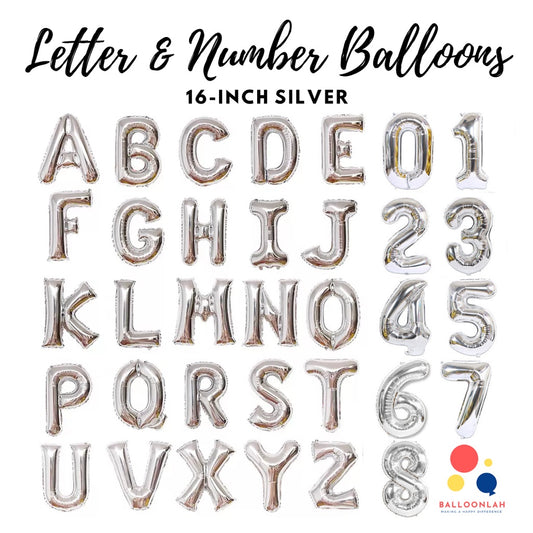 16-inch Silver Letter Foil Number Foil Balloons Air [READY STOCK IN SG]