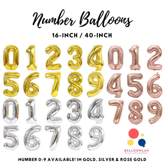 Number Foil Balloons 16-inch 40-inch Helium Air [READY STOCK IN SG]