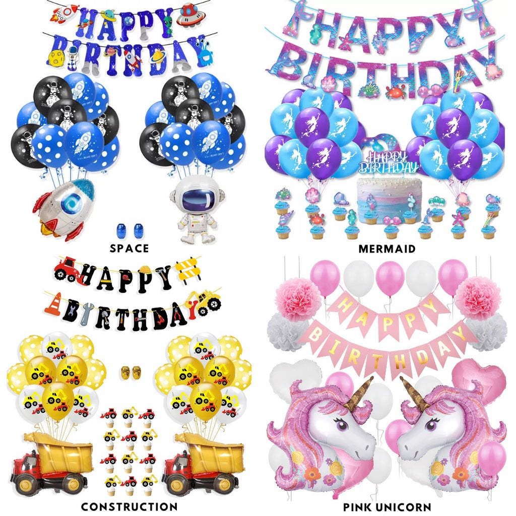 Cartoon Themed Birthday Party Set - Balloons | Banner | Cake Topper [READY STOCK IN SG] *FREE BALLOON PUMP & GLUE DOTS*