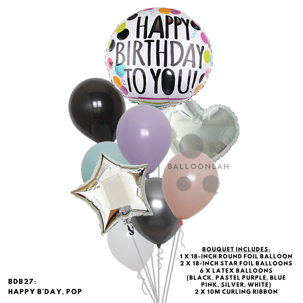Happy Birthday Classic Foil Balloon Latex Balloon Bouquet [READY STOCK IN SG]