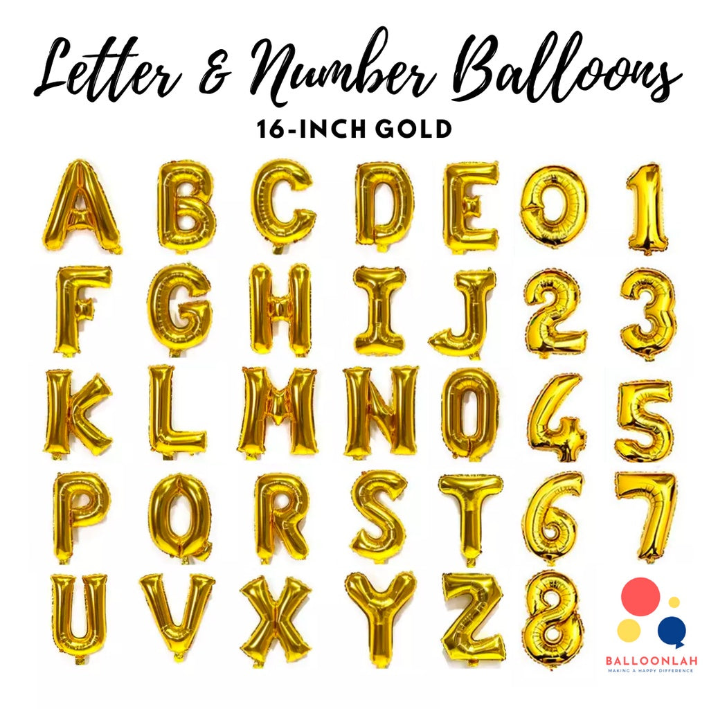 16-inch Gold Letter Foil Number Foil Balloons Air [READY STOCK IN SG]