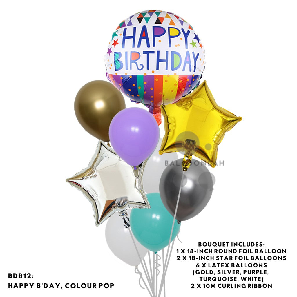Happy Birthday Classic Foil Balloon Latex Balloon Bouquet [READY STOCK IN SG]