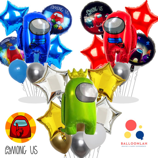 AMONG US Cartoon Themed Foil Red Blue Green Latex Balloons [READY STOCK IN SG]