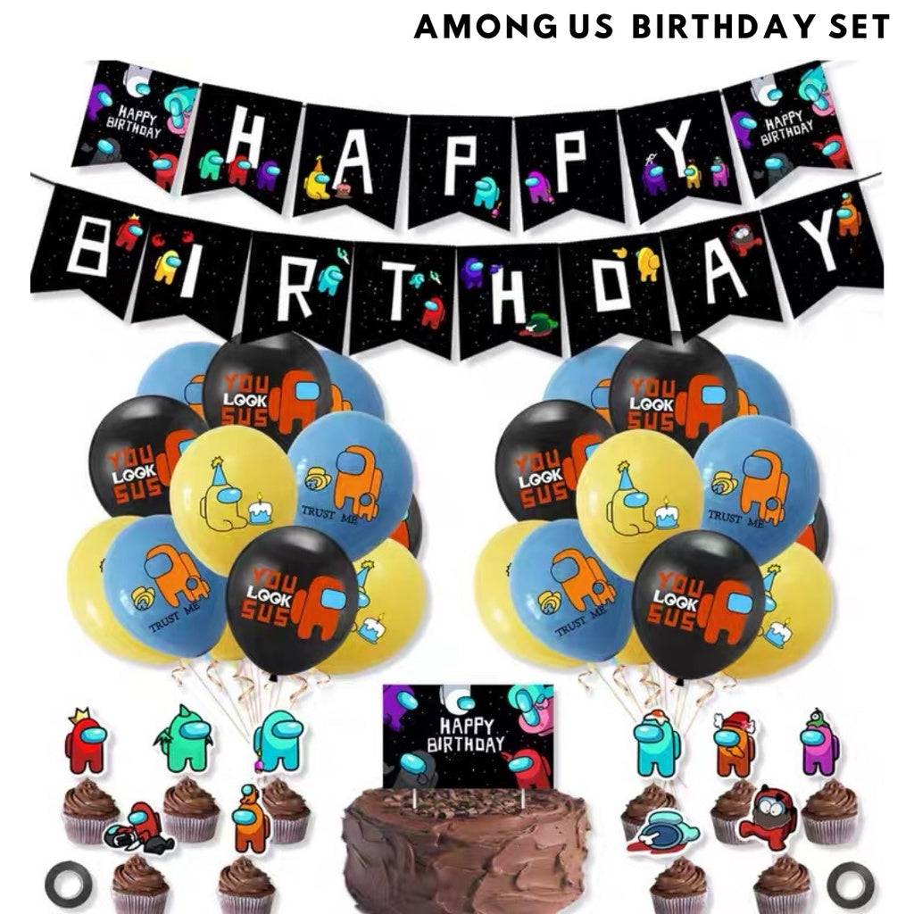AMONG US Cartoon Themed Foil Red Blue Green Latex Balloons [READY STOCK IN SG]