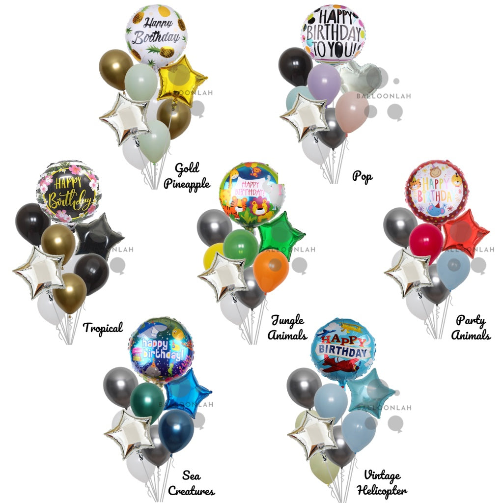 Happy Birthday Classic Foil Balloon Latex Balloon Bouquet [READY STOCK IN SG]