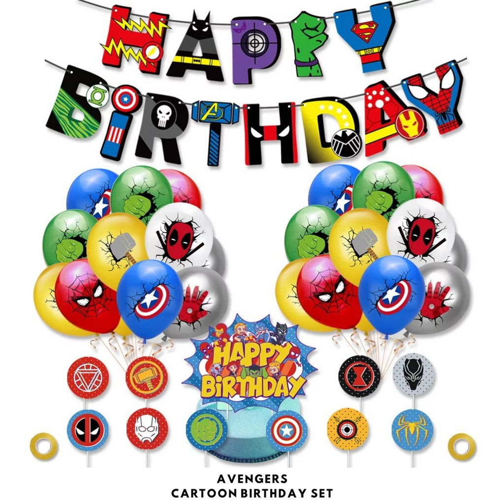 Cartoon Themed Birthday Party Set - Balloons | Banner | Cake Topper [READY STOCK IN SG] *FREE BALLOON PUMP & GLUE DOTS*
