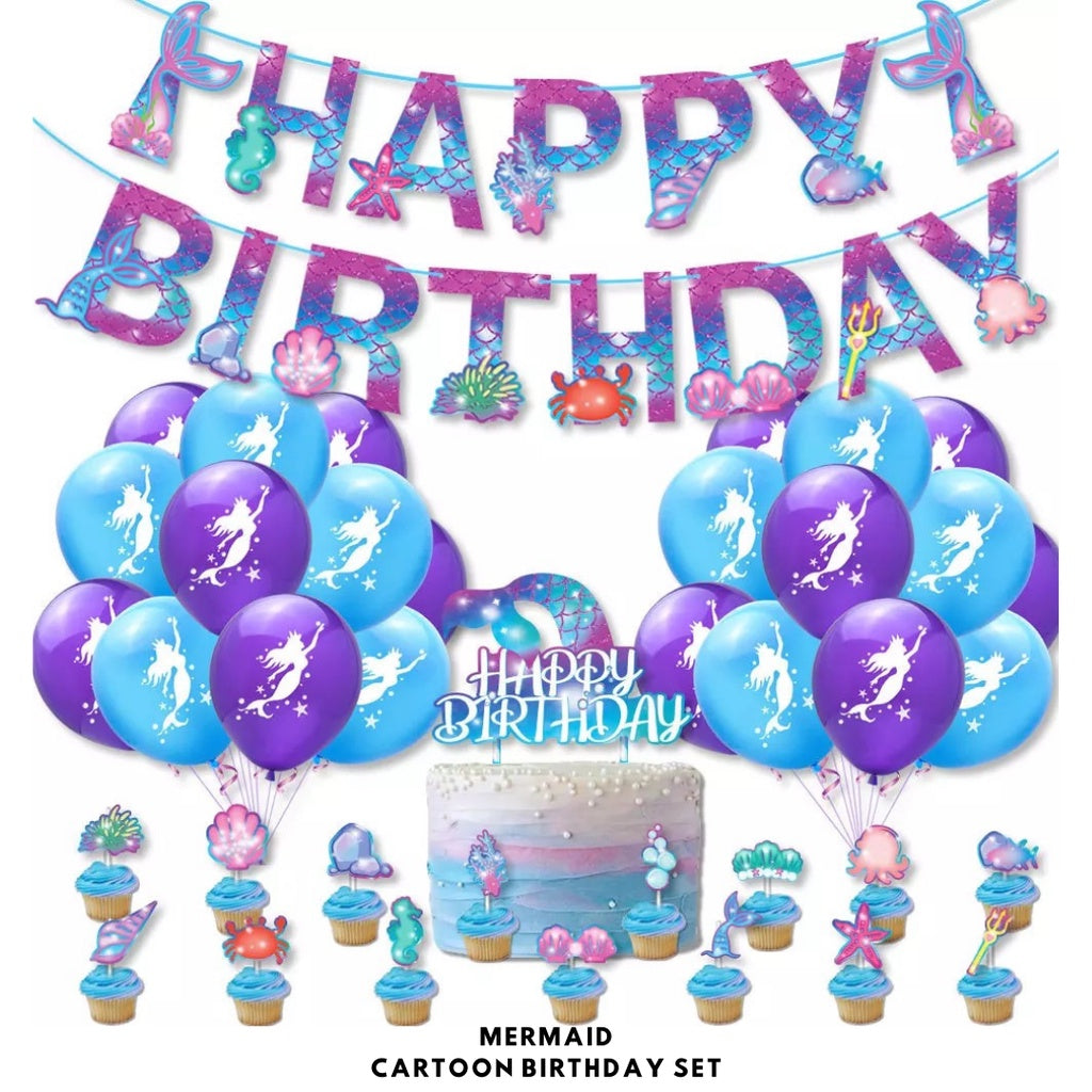 Cartoon Themed Birthday Party Set - Balloons | Banner | Cake Topper [READY STOCK IN SG] *FREE BALLOON PUMP & GLUE DOTS*