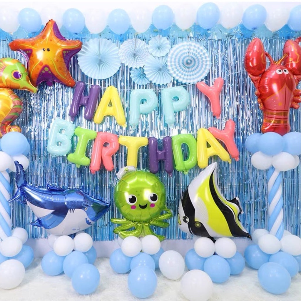 SEA CREATURE Octopus Fish Foil Balloon Garland Birthday Decoration Sea Creatures [READY STOCK IN SG]