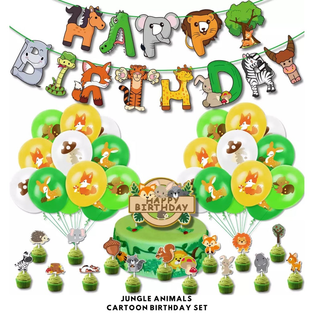 Cartoon Themed Birthday Party Set - Balloons | Banner | Cake Topper [READY STOCK IN SG] *FREE BALLOON PUMP & GLUE DOTS*