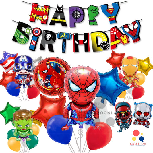AVENGERS Spiderman Ironman Captain America Foil and Latex Balloon Birthday Set [READY STOCK IN SG]