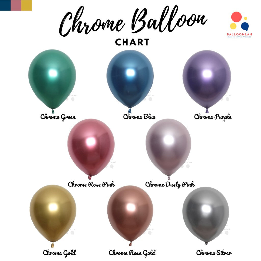12" METALLIC Chrome Colour Helium Latex Balloons [READY STOCK IN SG]