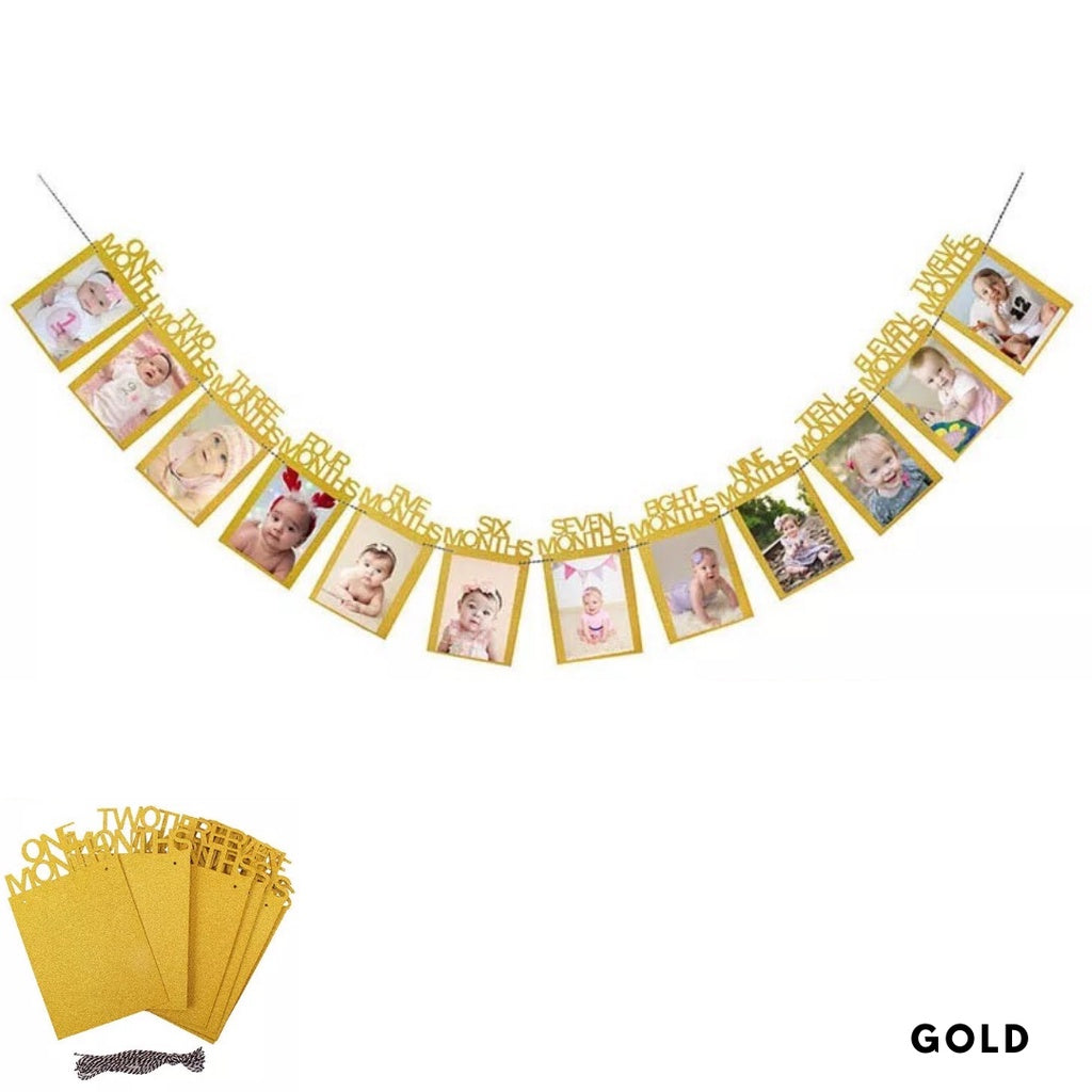 One Year Old Baby Photo Banner Milestone Bunting Birthday Banner [READY STOCK IN SG]