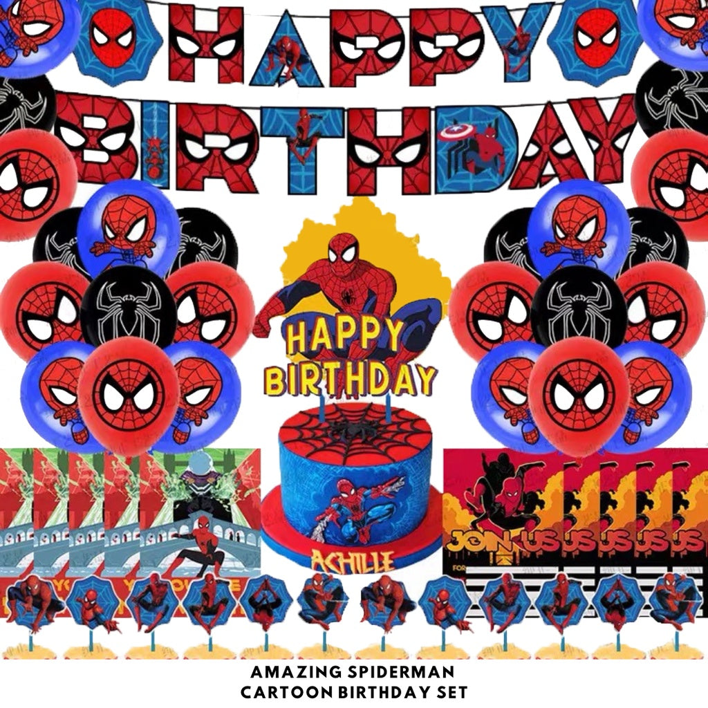 Cartoon Themed Birthday Party Set - Balloons | Banner | Cake Topper [READY STOCK IN SG] *FREE BALLOON PUMP & GLUE DOTS*