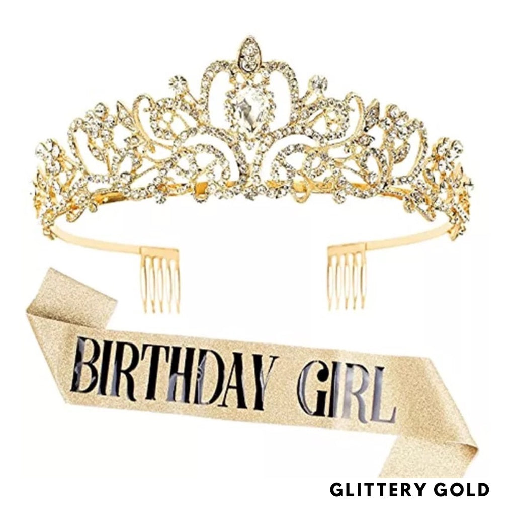 👸 Birthday Girl Birthday Rhinestone Crown and Sash Party Sashes [READY STOCK IN SG]