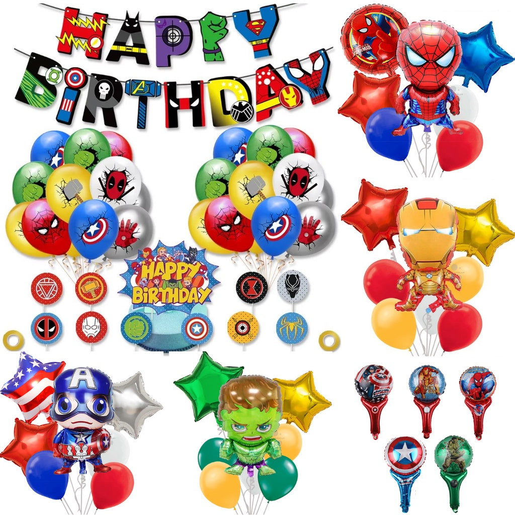 AVENGERS Spiderman Ironman Captain America Foil and Latex Balloon Birthday Set [READY STOCK IN SG]