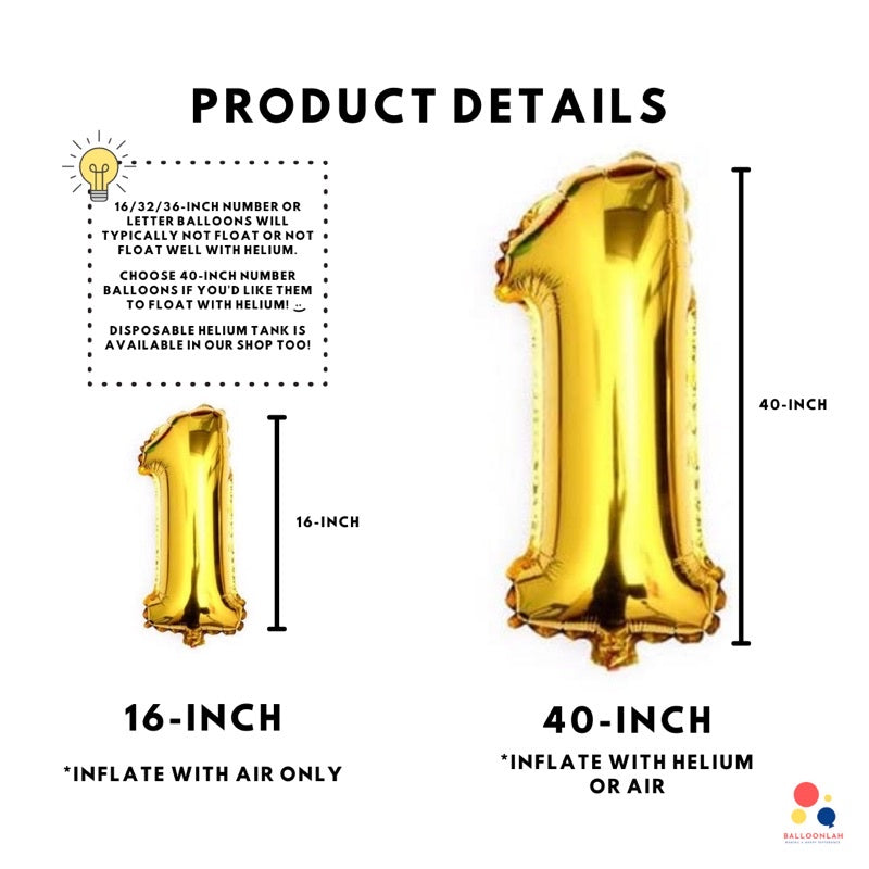 Number Foil Balloons 16-inch 40-inch Helium Air [READY STOCK IN SG]