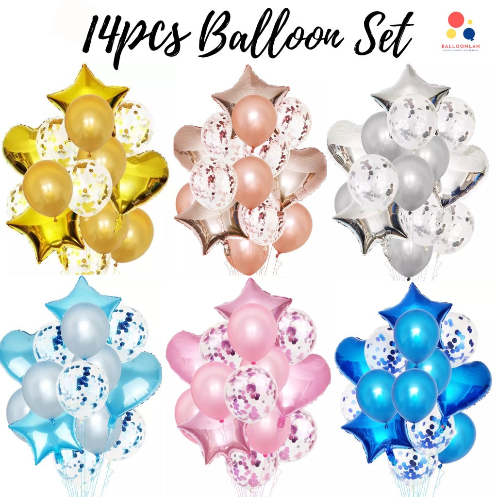 14pc Star Heart Foil Balloon Latex Balloon Bouquet Birthday [READY STOCK IN SG]