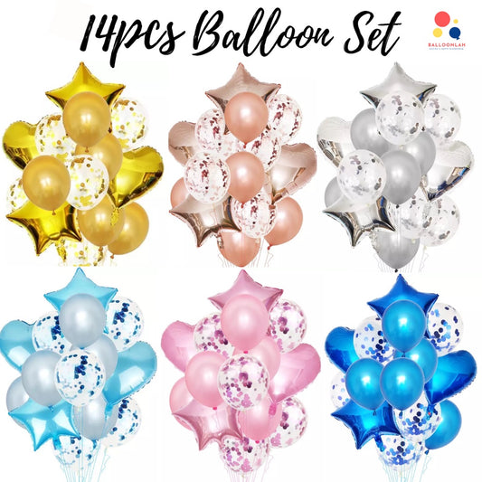 14pc Star Heart Foil Balloon Latex Balloon Bouquet Birthday [READY STOCK IN SG]