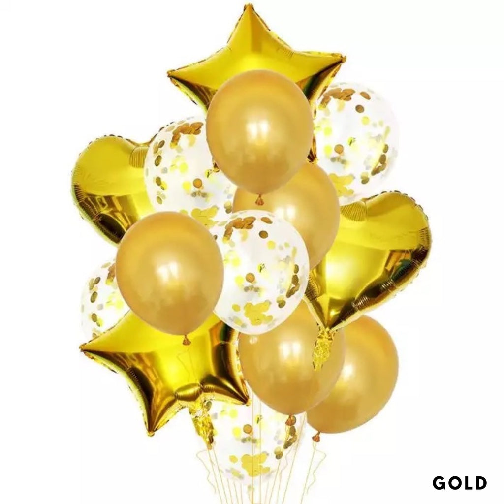 14pc Star Heart Foil Balloon Latex Balloon Bouquet Birthday [READY STOCK IN SG]