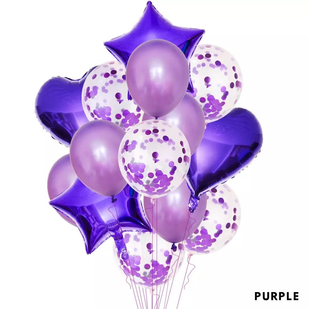14pc Star Heart Foil Balloon Latex Balloon Bouquet Birthday [READY STOCK IN SG]