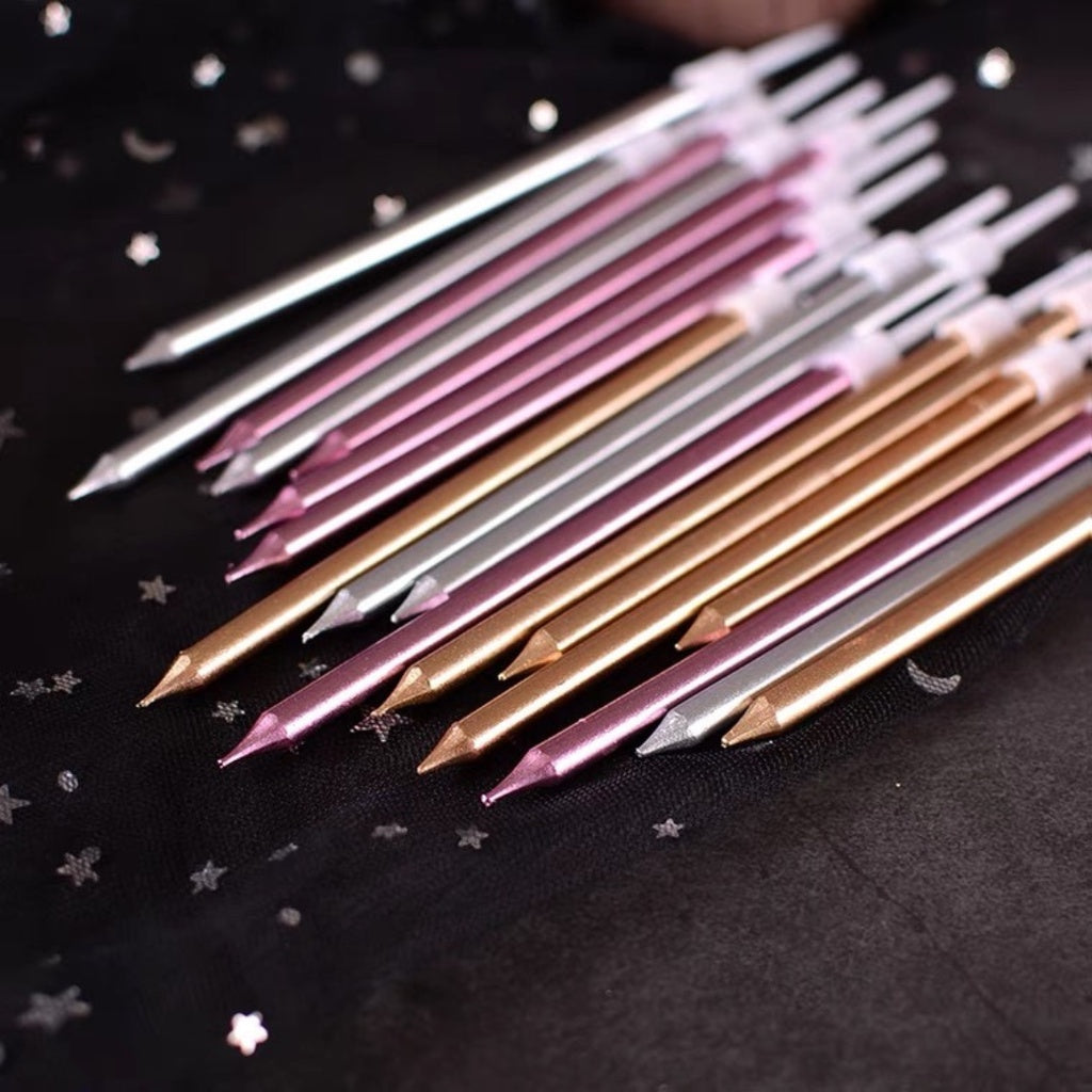 PENCIL Candle Birthday Candles Parties Gold Silver Champagne Rose Pink [READY STOCK IN SG]