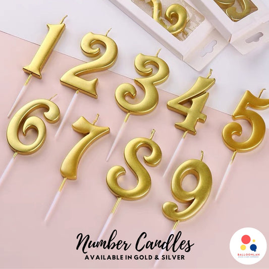 NUMBER Candle Birthday Candles Parties Gold Silver [READY STOCK IN SG]