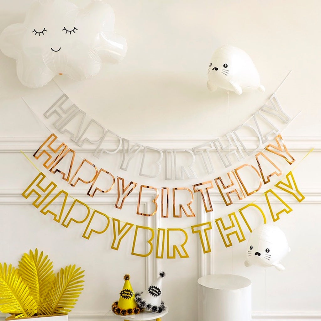 Happy Birthday Cut Out Foil Party Banner Party Bunting [READY STOCK IN SG]