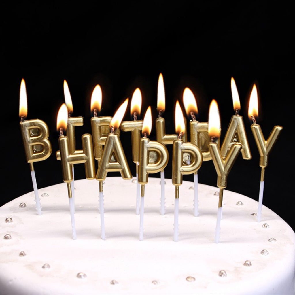 Happy Birthday Letter Candles Gold Silver Black Champagne [READY STOCK IN SG]