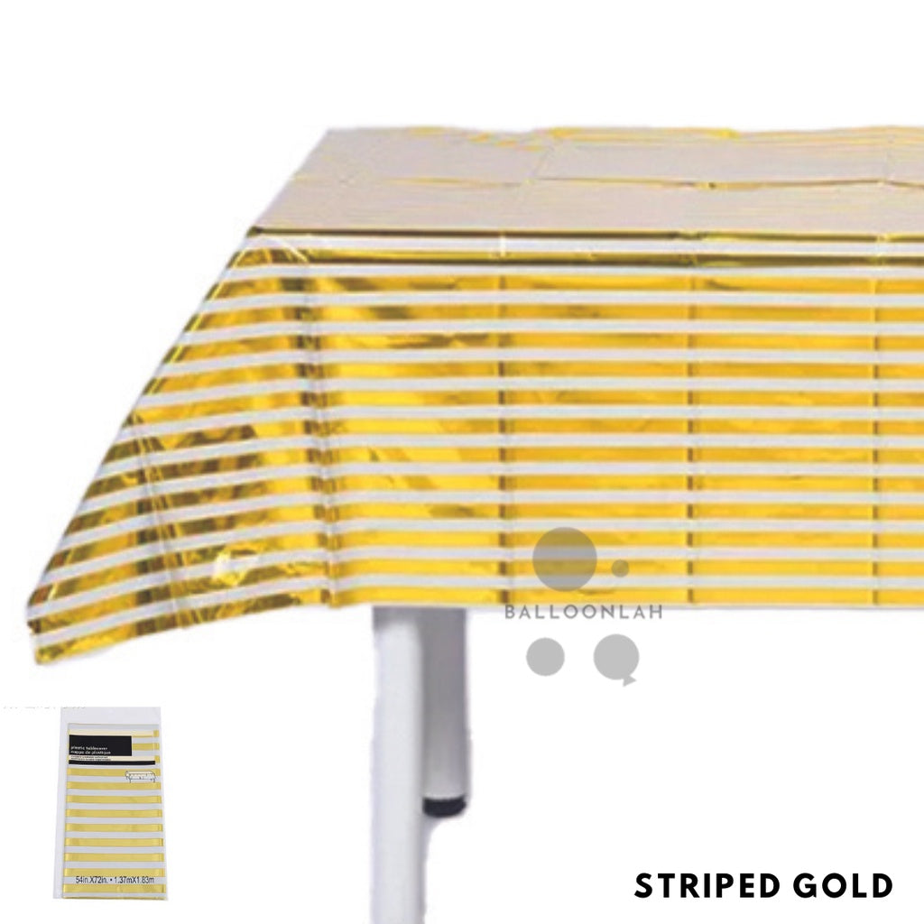 Disposable Striped Metallic Plastic Table Cloth Tablecloth [READY STOCK IN SG]