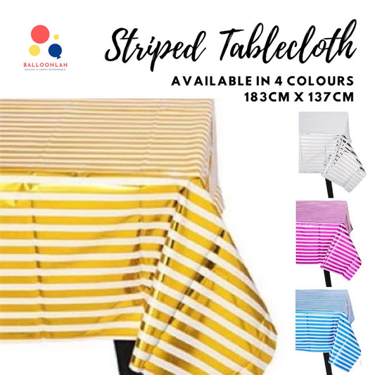 Disposable Striped Metallic Plastic Table Cloth Tablecloth [READY STOCK IN SG]