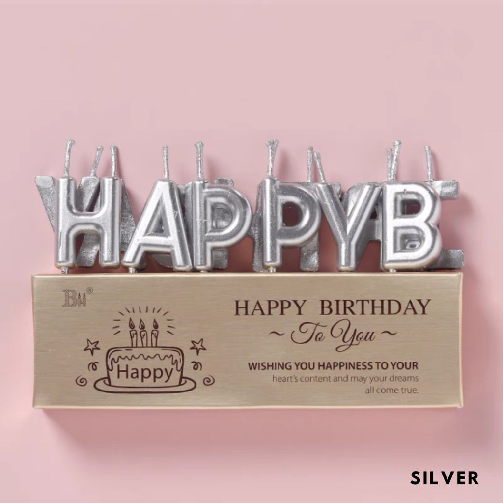 Happy Birthday Letter Candles Gold Silver Black Champagne [READY STOCK IN SG]
