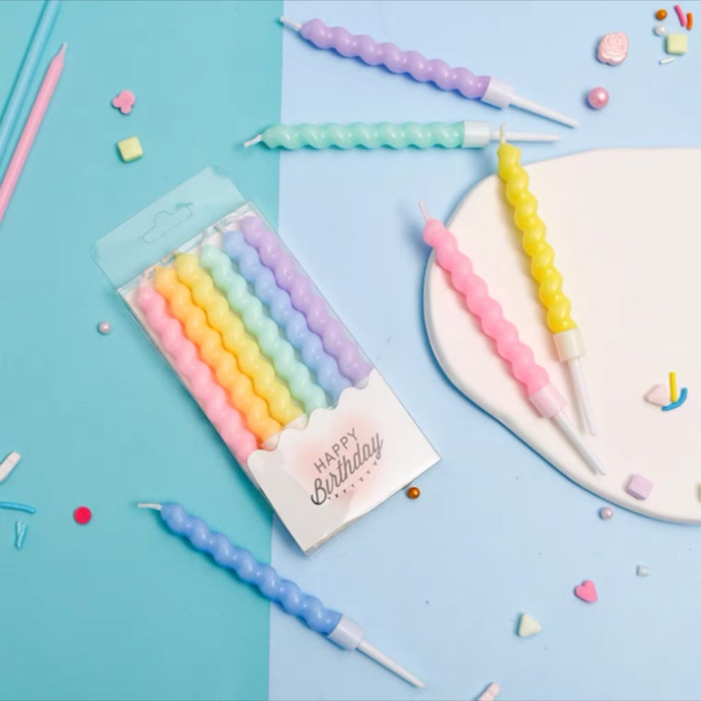 Korean Pastel Spiral Candle Birthday Candles Rainbow [READY STOCK IN SG]