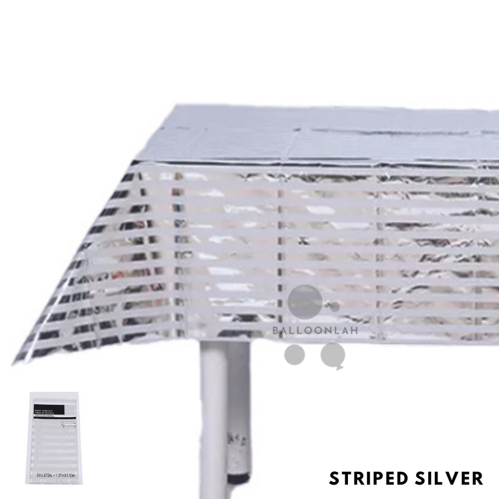 Disposable Striped Metallic Plastic Table Cloth Tablecloth [READY STOCK IN SG]