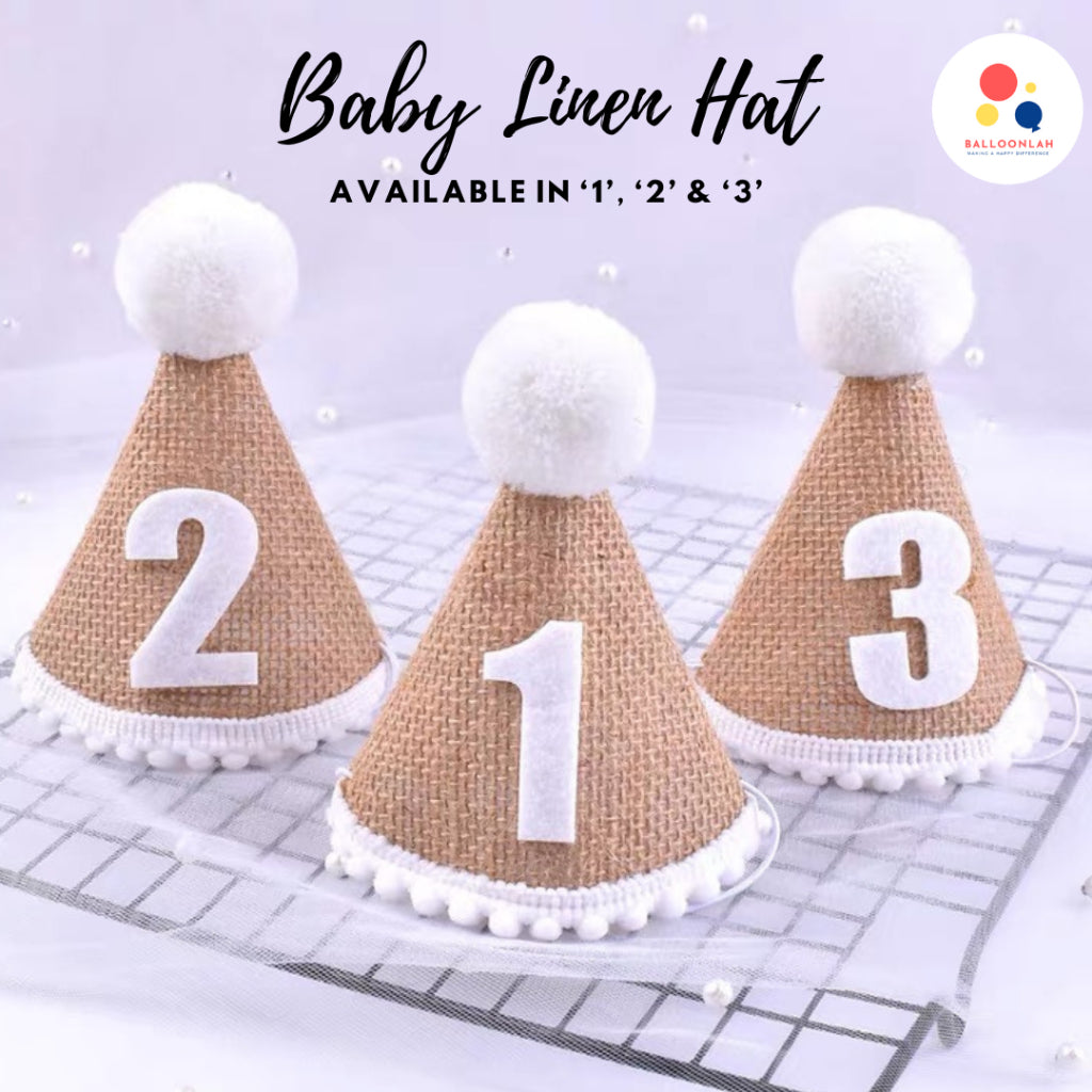 Linen Party Hat Mini Birthday Toddlers One Two Three [READY STOCK IN SG]