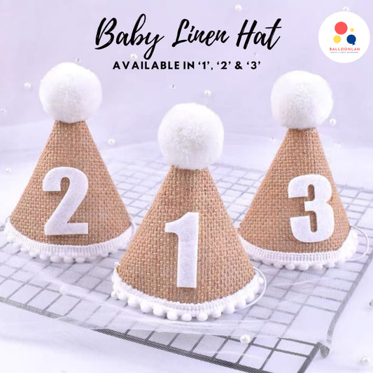 Linen Party Hat Mini Birthday Toddlers One Two Three [READY STOCK IN SG]