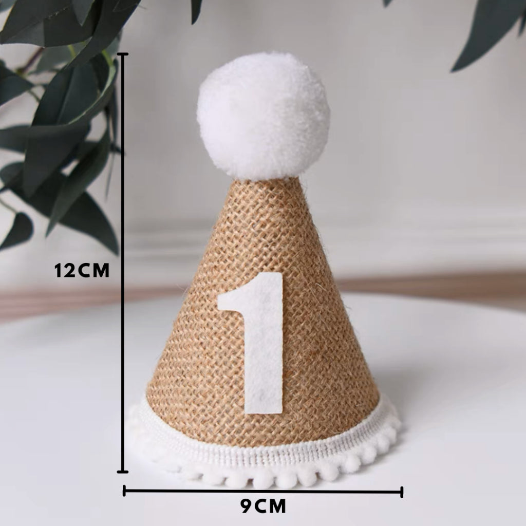 Linen Party Hat Mini Birthday Toddlers One Two Three [READY STOCK IN SG]