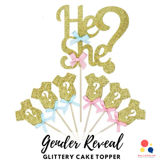 He or She Gender Reveal Cake Topper Balloon DIY [READY STOCK IN SG]