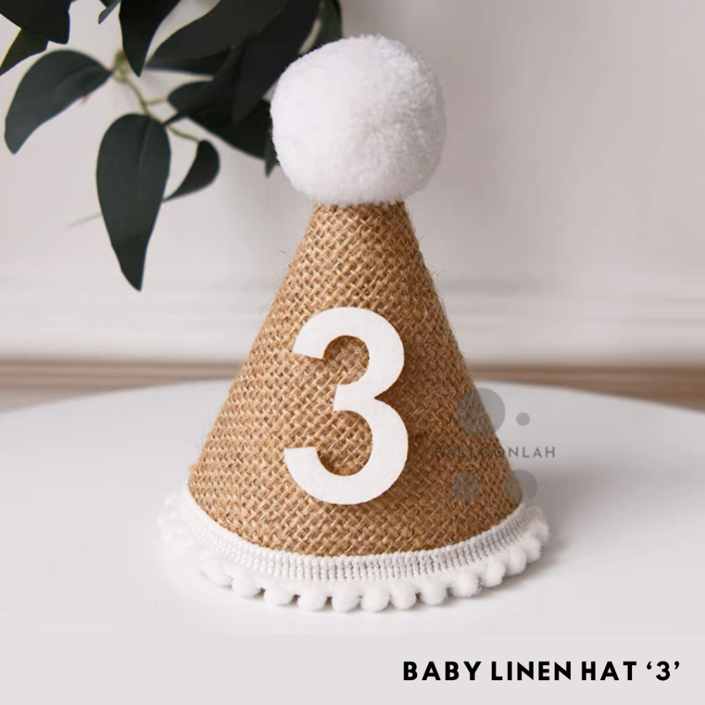 Linen Party Hat Mini Birthday Toddlers One Two Three [READY STOCK IN SG]