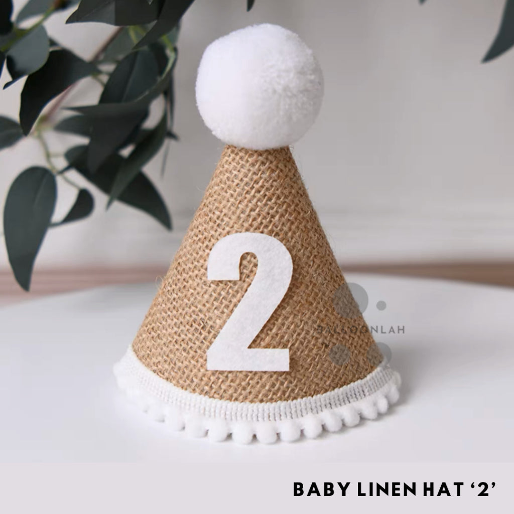 Linen Party Hat Mini Birthday Toddlers One Two Three [READY STOCK IN SG]